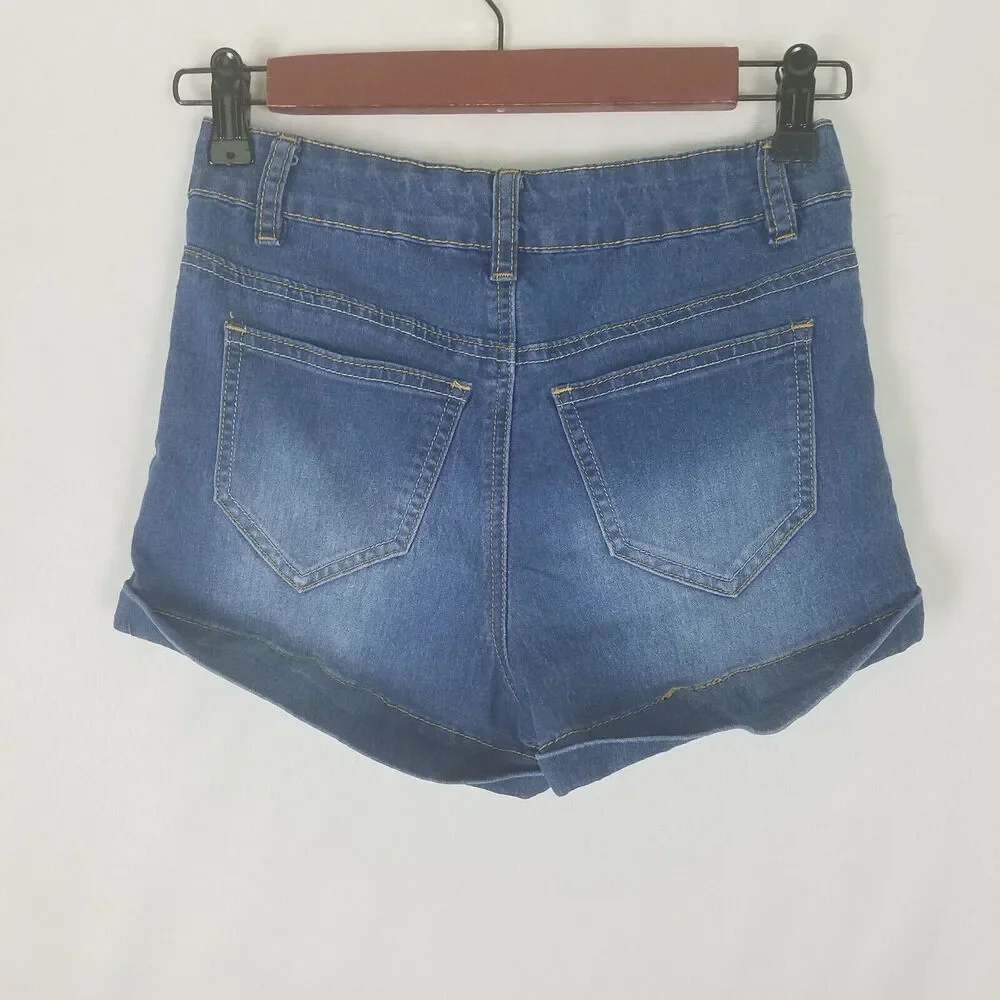 Refuge Denim Shorts Womens 0 Blue Jean Mid Rise‎ Mom Cuffed Hem Dark Wash - Picture 2 of 12